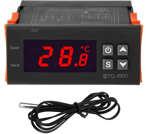 Aideepen STC-1000 Temperaturregler, AC 110-220V 10A Digital Thermostat Regler 2 Relais Ausgang mit NTC 10K Sonde für Heizung und Kühlung - Temperaturschalter