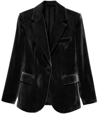 Blazer da donna in velluto, 1 bottone, caldo blazer per inverno, matrimonio, ballo, festa, giacca in velluto, Nero , XL