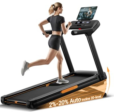 UMAY Fitness Treadmill with 20% Auto Incline,400LB Capacity,4.0HP & 9.5 MPH Speed,Foldable 55x18Ultra Large Wide Walking & Running Area Treadmill for Home with Handle (auto 20% Incline)