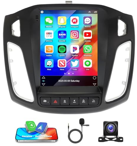 9.7” 4+64G Android 14 Double Din Car Stereo for Ford Focus 2012-2018 Upgrade Car Radio w/Wireless Carplay Android Auto Touch Screen GPS Navi Head Unit Bluetooth WiFi FM/RDS/SWC Backup Camera Mic