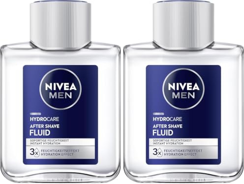 NIVEA MEN Hydrocare After Shave Fluid, beruhigendes After Shave für Männer, Hautpflege nach der Rasur mit Aloe Vera und Pro Vitamin B5 (100 ml) (Packung mit 2)