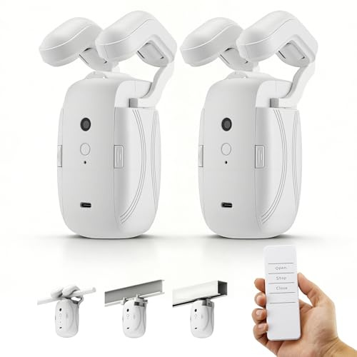 2 Stück Smart Automatischer Vorhangöffner, Home Control Vorhang Steuergerät, für den Innenbereich, 3 in 1 Elektrischer Vorhangroboter mit Fernbedienung, für Römische Stange, T-förmige Schiene