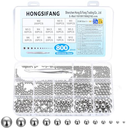 800 Pcs Stainless Steel Precision Bearing Balls-10 Sizes of Steel Ball | 2/2.5/3/3.5/4/4.5/5/5.5/6/7/8/9/10 mm