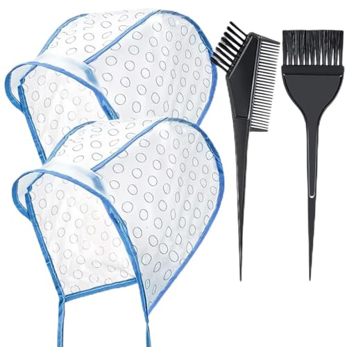 MUNZE Cuffia Per Meches, Set Di 2 Cappe Regolabili Con 2 Ganci In Plastica E 2 Pettini, Bianco-Blu, Taglia Standard, Per Tintura Dei Capelli In Casa
