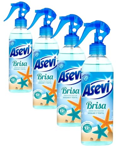 Asevi Ambientador Concentrado en Spray Brisa para Textiles y Hogar - Elimina Olores - Fragancia Intensa - Pulverización Extrafina - 400 ml (Paquete de 4)