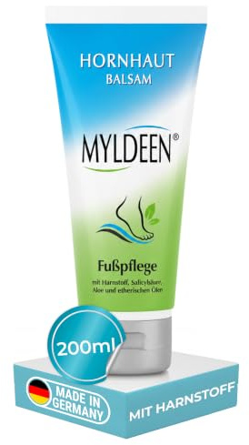 MYLDEEN Hornhaut Balsam – Fußcreme gegen Hornhaut mit Salicylsäure – 200 ml | Pflegeformel aus Salicylsäure, Aloe Vera & ätherischen Ölen – für trockene, rissige Füße – vegan, Made in Germany