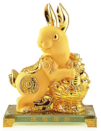 BOYULL Large Size Chinese Zodiac Rabbit Year Golden Resin Collectible Figurines Table Decor Statue