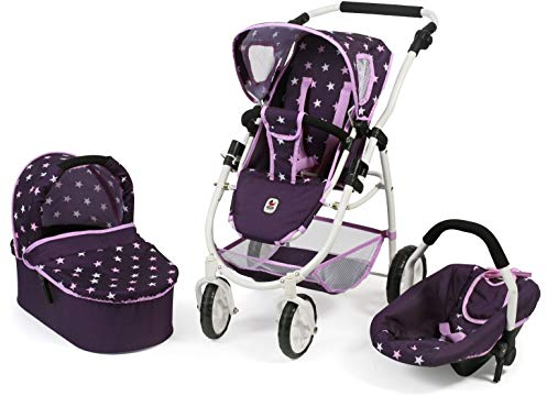 Bayer Chic 2000 637 71 Kombi-Puppenwagen Emotion 3-in-1 All In, Stars lila, 67 x 43 x 77 cm