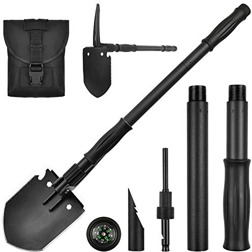Yeacool Survival Camping Shovel, Folding Spade Multitool with Molle Bag, Entrenching Tool Military,180 Degree Tactical Shovel High Carbon Steel,Portable Pickaxe for Digging,Gardening, and Off Roading