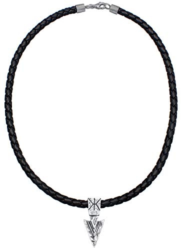 Kuzzoi Herren Lederhalskette mit Pfeil Anhänger aus massiven 925 Sterling Silber, Kette aus geflochtenem Rinderleder in schwarz, Länge 50cm, Dicke 5,5mm, Surferkette, Männer Ketten 0101322419_50