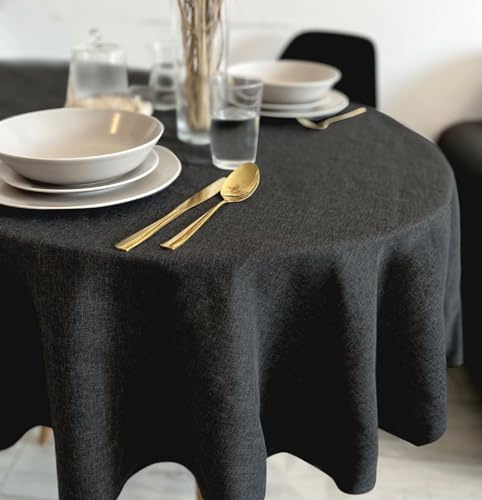 Rollmayer Tischdecke Leinenoptik Melange Grafit 22 Oval 155x260cm | Abwaschbar, Wasserabweisend, Lotuseffekt, Pflegeleicht Fleckschutz, 4 Farbe & Größe wählbar