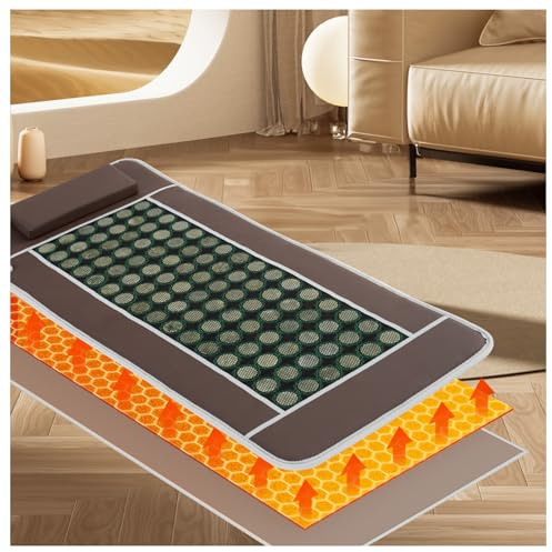 Far Infrared Heating Pad - Flexible Mat, Hot Stones Jade Tourmaline, Therapy Healing Jade Mattress (67”x27.5”,Brown)