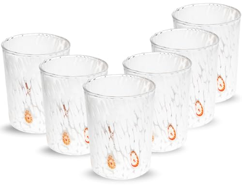 Gocce di Murano Lot de 6 verres à eau fabriqués selon la tradition des artisans de Murano, verre soufflé et travaillé à la main, 300 ml, verres à eau en verre arc-en-ciel pluie