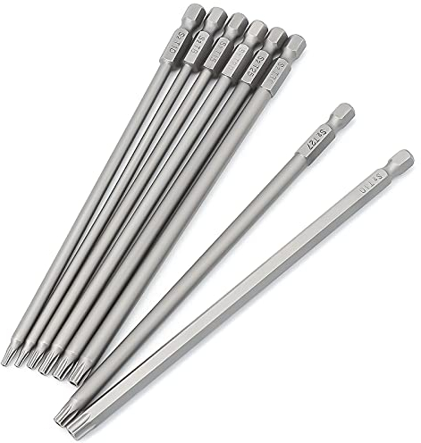 Set di 8 cacciaviti lunghi Torx, 1/4, magnetici, testa a stella, 150 mm, codolo esagonale elettrico, set di punte Torx (8 pezzi da 150 mm)