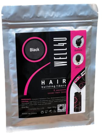 WELL4U Micro-Haarfasern, Haarfüller, Schütthaar, Streuhaar, Haarpuder, Haarpulver, Haarverdichtung, Haare aus der Dose, u.a. (50g, Black)