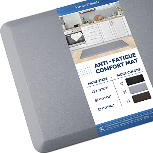 KitchenClouds Küchenmatte, gepolstert, Anti-Ermüdung, Küchenteppich, 43.9x99.1 cm, wasserdicht, rutschfest, Küchenteppiche und Matten, Stehpultmatte, Komfort-Bodenmatten für Küche, Spüle, Büro (Grau)