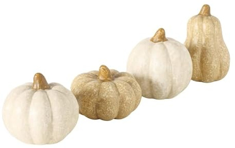 RiloStore 4 TLG Dekoset KÜRBISSE b510 Herbstdeko Kürbis 6cm beige Creme Weiss Deko Halloween Autumn Herbstdeko Dekokürbis Dekoobjekt Tischdeko Dekofrüchte
