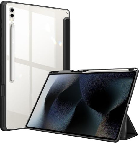Fintie Funda Durable Compatible con Samsung Galaxy Tab S10 Ultra/S9 Ultra/S8 Ultra 14,6 - [Soporte Integrado para S Pen] Carcasa de Trasera Transparente a Prueba de Choques para SM-X900/X906, Negro