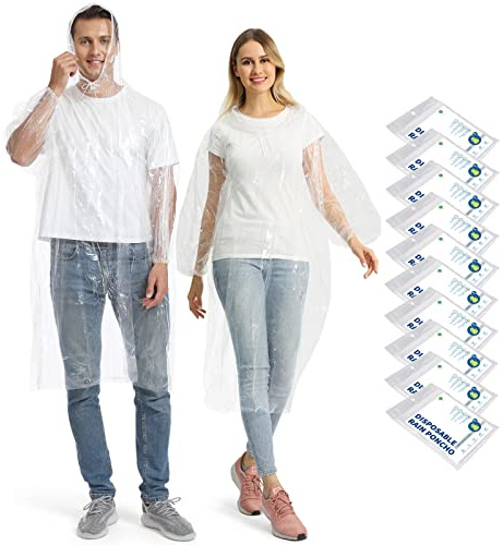 Opret 10 Pack Rain Ponchos, Disposable Emergency Ponchos Bulk Unisex Waterproof Raincoat for Adults with Drawstring Hood