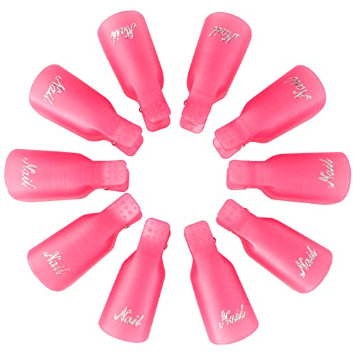 Qufiiry Clip Rimozione Semipermanente, 10 Pcs Mollette Unghie, Nail Art Clip in Acrilico, Cappucci per Rimozione Semipermanente, Clip di Rimuovere Cap UV Gel per Strumento di Remover (rosa)