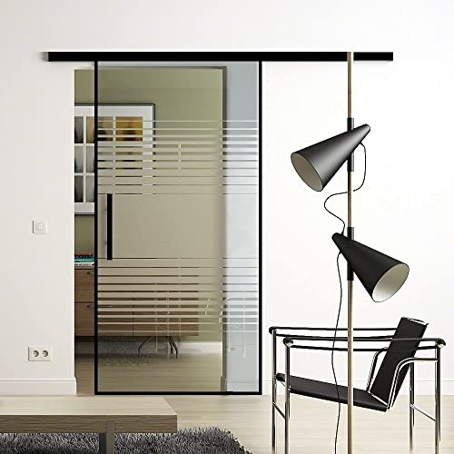 Rahmen-Glas-Schiebetür 1025x2050 mm Lamellen Design Sadora® Slimline-System komplett Laufschiene in Schwarz und Stangengriff