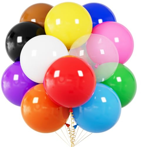 Large Balloons Assorted Color 12 Pack 18 Inch Thick Latex Big multicoloured Balloons Round Helium Balloon for Birthday Wedding Baby Shower Festival Christmas Decorations (Random Colours)