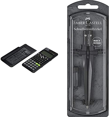 Casio fx-991ES Plus 2 Wissenschaftlicher Taschenrechner mit 417 Funktionen und Display, Natur & Faber-Castell 174530 - Schnellverstellzirkel Stream, Blackstone, 1 Stück