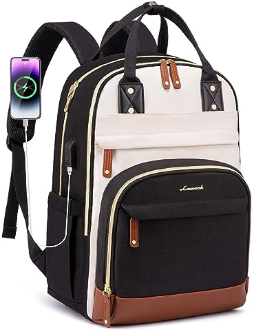 LOVEVOOK Laptop Backpack Women 15,6 inch, Waterproof Rucksack Bag with USB Port & Anti-theft Zipper, Large Womens Laptop Bags Back Pack for Work College Teacher Uni School Travel, Black