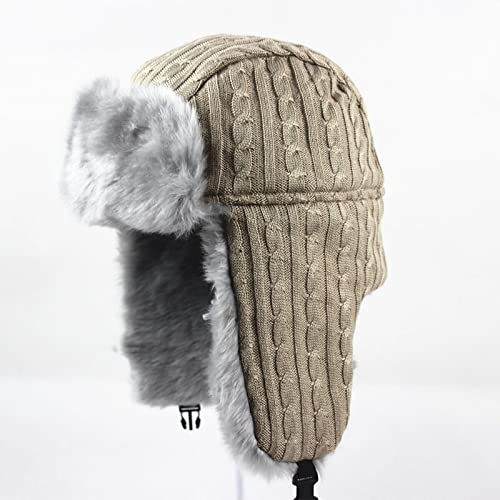 DEPAJA Russische Mütze Winter-Bombermütze Russische Trappermütze Männer Ohrenklappen Mütze Schützen Warme Bombermütze Für Frauen Gehörschutz Mützenmütze,Khaki,60Cm