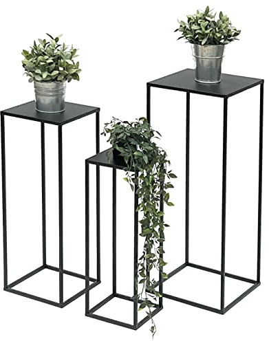 DanDiBo Blumenhocker Metall Schwarz Eckig Blumenständer Beistelltisch 96315 3er Set Blumensäule Modern Pflanzenständer Pflanzenhocker