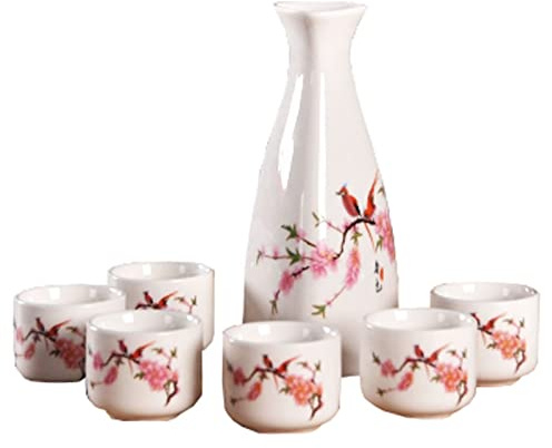 ZEALMAX Set de 7 Jolies Tasses à saké et pichets à saké Japonais, pour la dégustation de vin et de thé, C