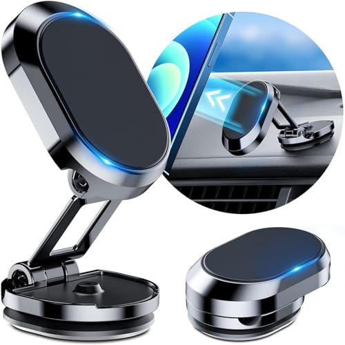 Supporto Cellulare Auto Magnetico Porta Cellulare da Auto Pieghevole Calamita per Cellulare Auto con Base Regolabile 360° Porta Telefono Auto Magnetico per Samsung iPhone Tutti gli Smartphone (Black)