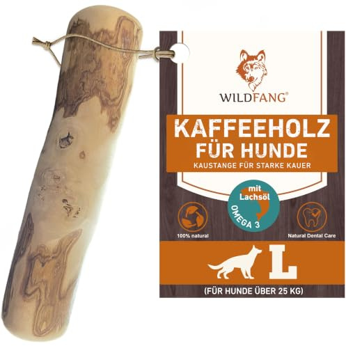 Wildfang® Kaffeeholz für Hunde mit Lachsöl – Kauspielzeug aus Kaffeeholz für Aggressive Kauer und Welpen im Zahnwechsel. Zahnpflege-Spielzeug für Hunde, Größe L (über 25 kg)