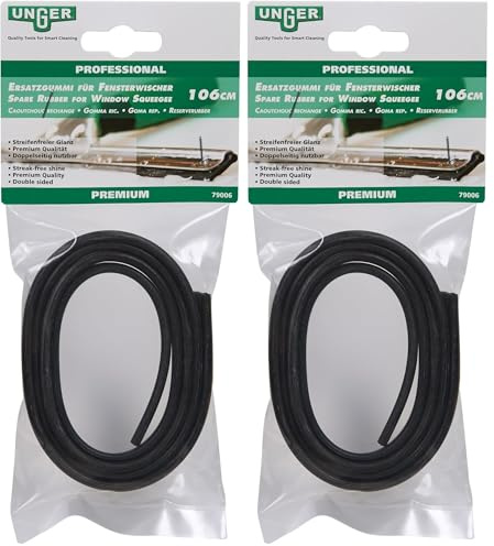 UNGER Fensterreinigungsrakel, Ersatzklinge – weicher Gummi, 106 cm, verstellbare Größe, professionelle Qualität, doppelseitiges Premium-Gummi (Packung mit 2)