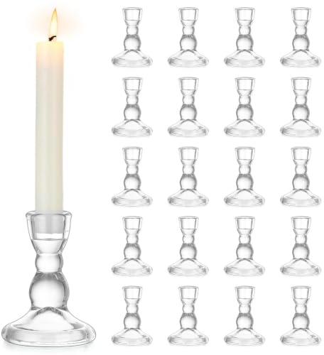 Inweder Glas Kerzenhalter Stabkerze: 20er Klar Kerzenhalter für Stabkerzen Set für Tischdeko - Vintage Kerzenständer für Stabkerzen - Hochzeit Stabkerzenhalter für Weihnachten Advent Heimdekoration | Dickeres Glas, Set mit 20 kleinen dekorativen Kerzenständern für Hochzeitstisch, Party, Esstisch, Weihnachtsdekoration