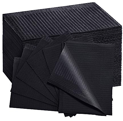 EZEELAI Schwarze Einweg-Lätzchen für Zahnärzte, 33 x 45 cm, 50 Stück Npkins 3-lagige wasserdichte Lätzchen für Dental-Lätzchen für Zahnärzte oder Ärzte, Nageltisch-Abdeckung