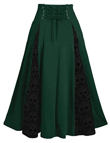 Gothic Rock Damen -Punk Rock Damen Steampunk Rock Damen Schwarz Spitze Midirock Plisseerock Midi Faltenrock Festival Röcke Vintage Retro Mittelalter Rock Skirt Cosplay Halloween Karneval Kostüm
