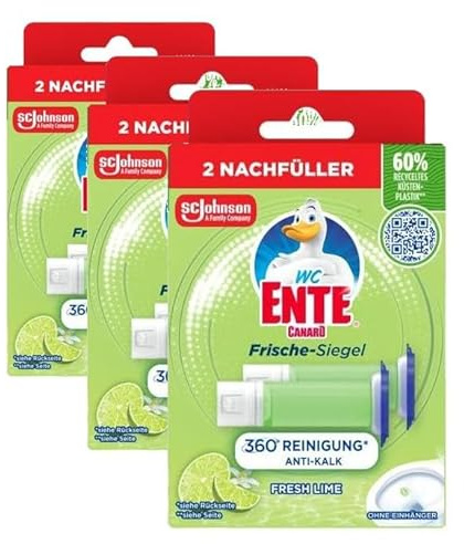 WC-Ente Frische-Siegel Nachfüller, körbchenloser WC-Reiniger, 12 Gel WC-Steine, Limone Duft, 3er Pack (2 x 36 ml)
