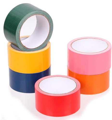 Swpeet Lot de 6 rouleaux de ruban adhésif inscriptible, 6 couleurs, 5,1 cm x 9,1 m de long, imperméable, multi-usages, couleurs arc-en-ciel, durable, ne laisse aucun résidu, facile à déchirer à la