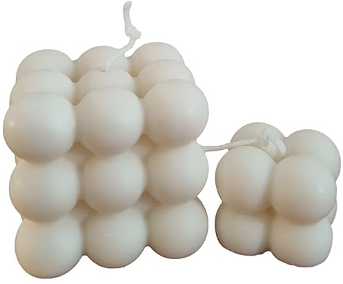 kerzenschule - 2er Set Handgemachte Bubble Kerze aus Rapswachs (Naturwachs) „Klein & Groß“ - Deko Bubblekerze Weiß - Bubblekerzen handgefertigt mit Baumwolldocht - Dekokerze unparfümiert (38g/150g)