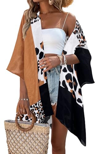 Breezy Lane Blommig kimono för kvinnor, cardigan, bikini, strand, täckande, lediga, badkläder för semester, one size