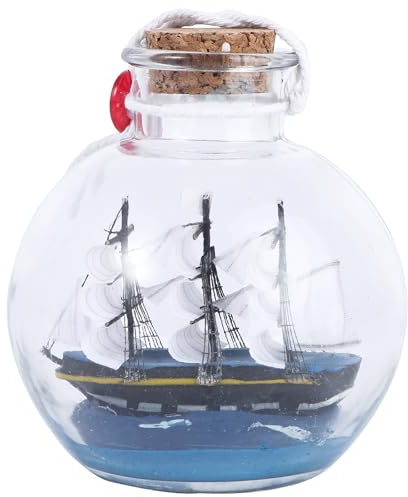 Cabilock Glasflasche Ornament Mit Segelschiff Treibflasche Handwerk Desktop-Dekor 4.53X3.94X3.94In Kreatives Hausornament Für Wohnzimmer Und Büro