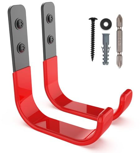 SunVFaFa 2 Ganci da Muro Pesanti, Ganci da Parete per Garage in Metallo, Ganci per Garage a J Resistenti, Organizer per Attrezzi Montabile a Parete, per Appendere Utensili Elettrici (10 cm, 25 kg)