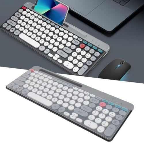 ASHATA Ensemble Clavier et Souris sans Fil, Ensemble Clavier Souris, Double Mode sans Fil Bluetooth Clavier Souris Vintage Round Keycaps Clavier et Souris pour Ordinateur PC de Bureau