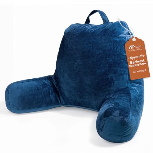 Sasttie Reading Pillow, Velvet Back Pillow for Bed Sitting Up, Adult Back-Rest Support Cushion with Arms for Sit Up on Couch, Sofa, and Floor, Dorm Essentials, Reading Accessories, Navy