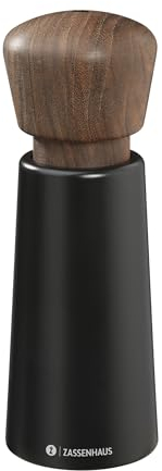 Zassenhaus Norderney - Macinapepe in legno di faggio laccato, testa in noce, meccanismo in ceramica ad alte prestazioni, regolabile in modo continuo, macina spezie per pepe, sale ed erbe, 18 cm, nero