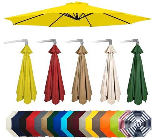 Replacement Fabric Garden Parasol Canopy Cover, 2m/2.30m/2.7m/3.0m Umbrella Replacement Cloth, Replacement Parasol Cloth For 6/8 Arms Cantilever Parasol Umbrella Replacement Canopy(Yellow,6ribs:2.7m/8