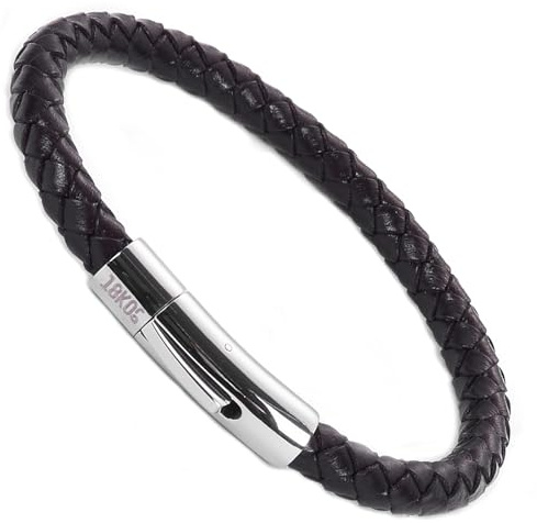 18KOra Pulsera hombre de cuero auténtico con cierre de acero inoxidable – diseño elegante y versátil (Marrón 6mm, Mediano (19,3 cms))