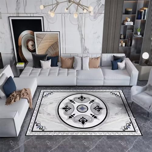 RUGMRZ Jugendzimmer Deko Jungen Kleines Sofa Für Jugendzimmer Schwarzer und Grauer Wohnzimmerteppich mit großer Fläche, Antifouling und lichtecht Flokati Teppich Waschbar Weicher Teppich 160X250CM