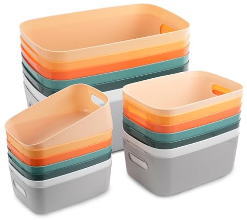 RETON 21 scatole portaoggetti in plastica, diversi colori, cestini portaoggetti in plastica con manici, resistenti, organizer per armadio per cucina, bagno, ufficio e casa (7 colori e 3 dimensioni)